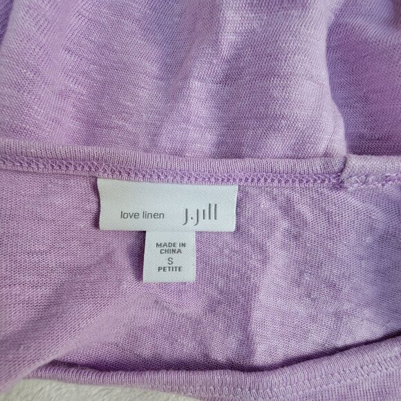 J. Jill Love Linen Womens Lilac White 3/4 Sleeve Top Small Petite Side-Button - Picture 3 of 8